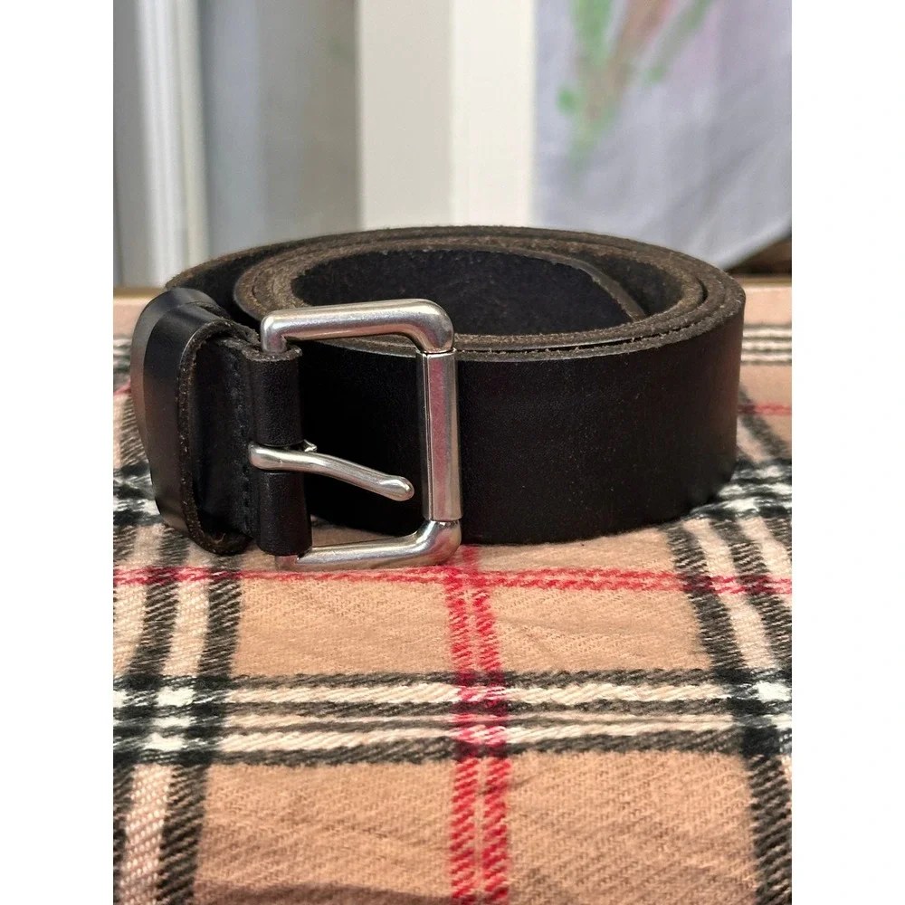 Polo Ralph Lauren Leather Belt Mens Black Good‎ Silver Buckle 1393183